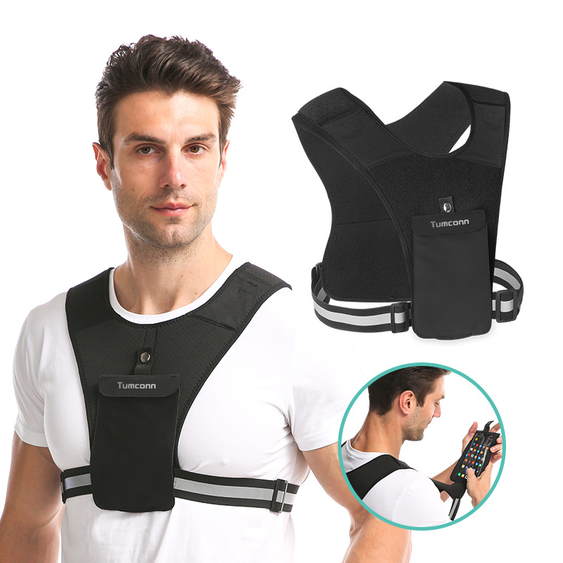 

Elastic breathable cell phone Sports breast bag Adjustable storage for shoulder running chest package Reflective strip free size (man & woman)