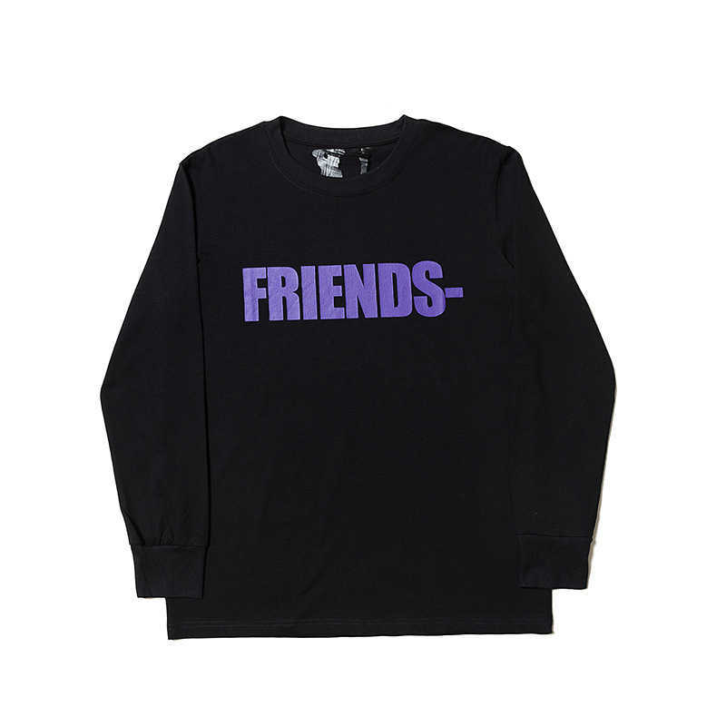 

Autumn 2021 new vlones purple letter large V print casual loose men's and women's long sleeve T-shirt, Black