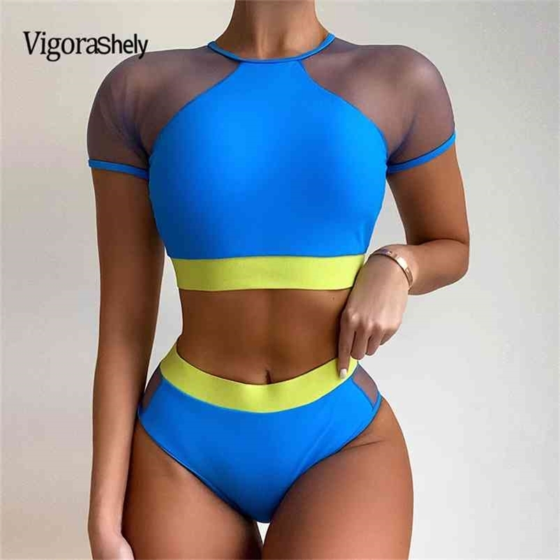 

Vigorshely High waist Swimwear Women Sexy Mesh Hollow Bikini Push up Swimsuit Female Brazilian Set Bathing Suit Swim 210624, Blue bikini