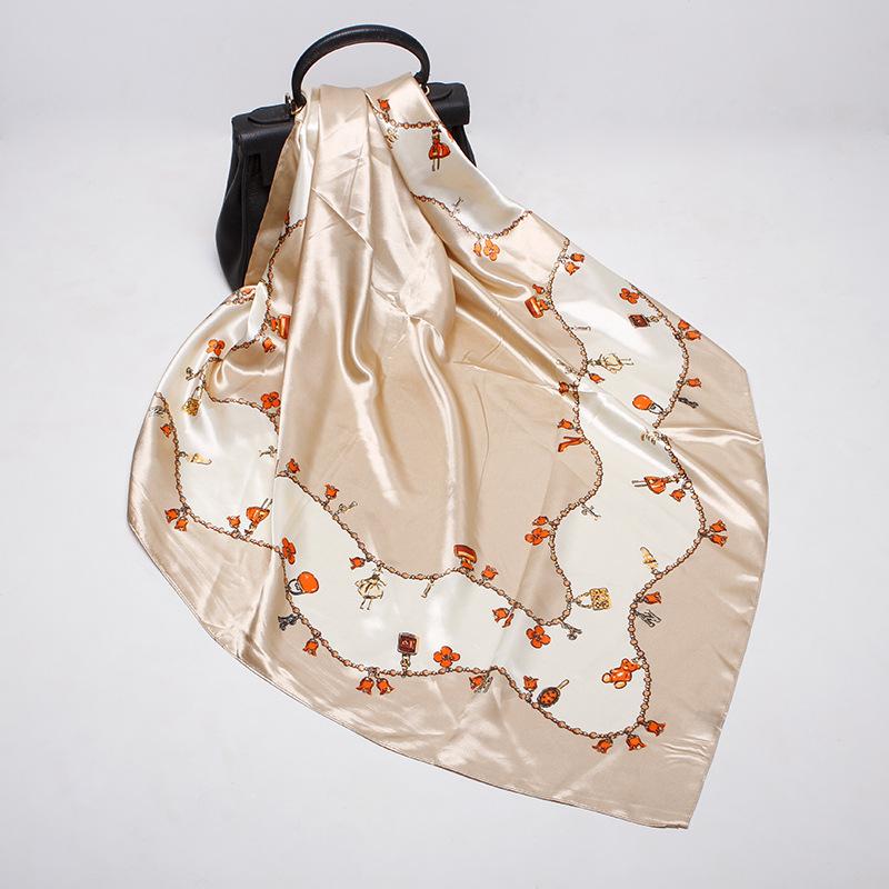 

Scarves 2021 90x90 Ins Cute Girl Multipurpose Women Silk Twill Scarf Satin Square Tie Hairband Ladies Foulard Femme Towel Bufanda Shawl