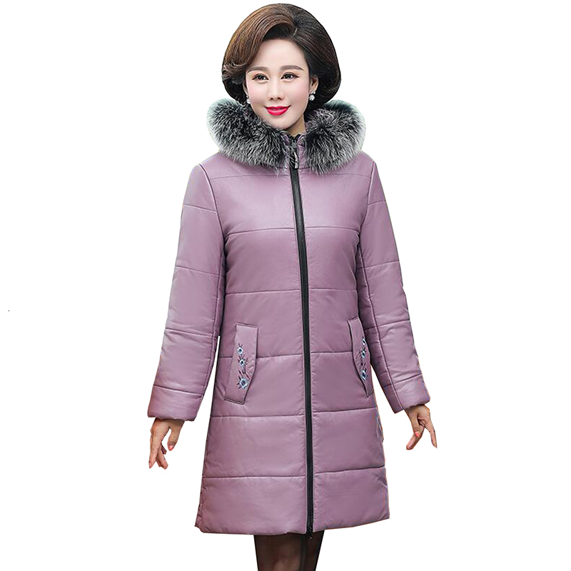 

down Women Jacket Middle-aged Long Thicken Warm Hooded Fur Collar Cotton Parkas Women's Winter Coat Plus Size -5XL, Black