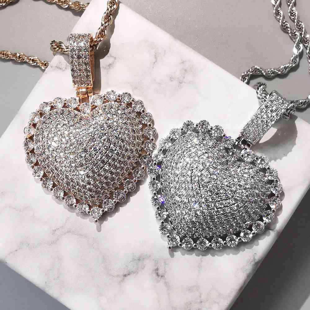 

Bling Iced Out Heart Pendant 3 Colors AAA Zircon Necklace For Men Women Gifts Fashion Hip hop Jewelry X0509