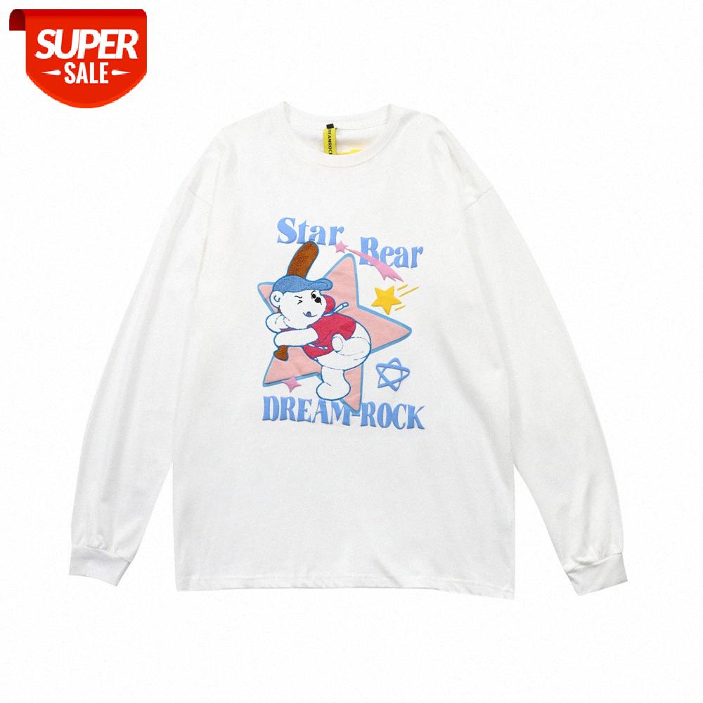 

Anime embroidery long-sleeved t-shirt men's loose round neck bottoming pullover #JB8R, White;black