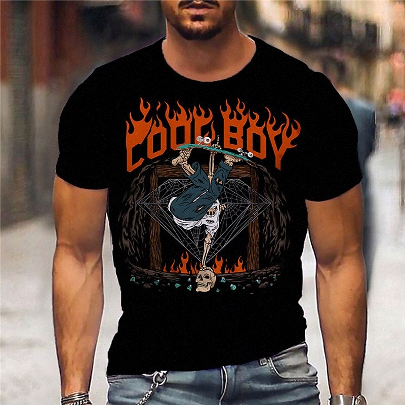 Men's Unisex Tee T shirt Shirt Hot Stamping Graphic Prints Skull Letter Crew Neck Daily Holiday Print Short Sleeve Tops Casual Designer Big and