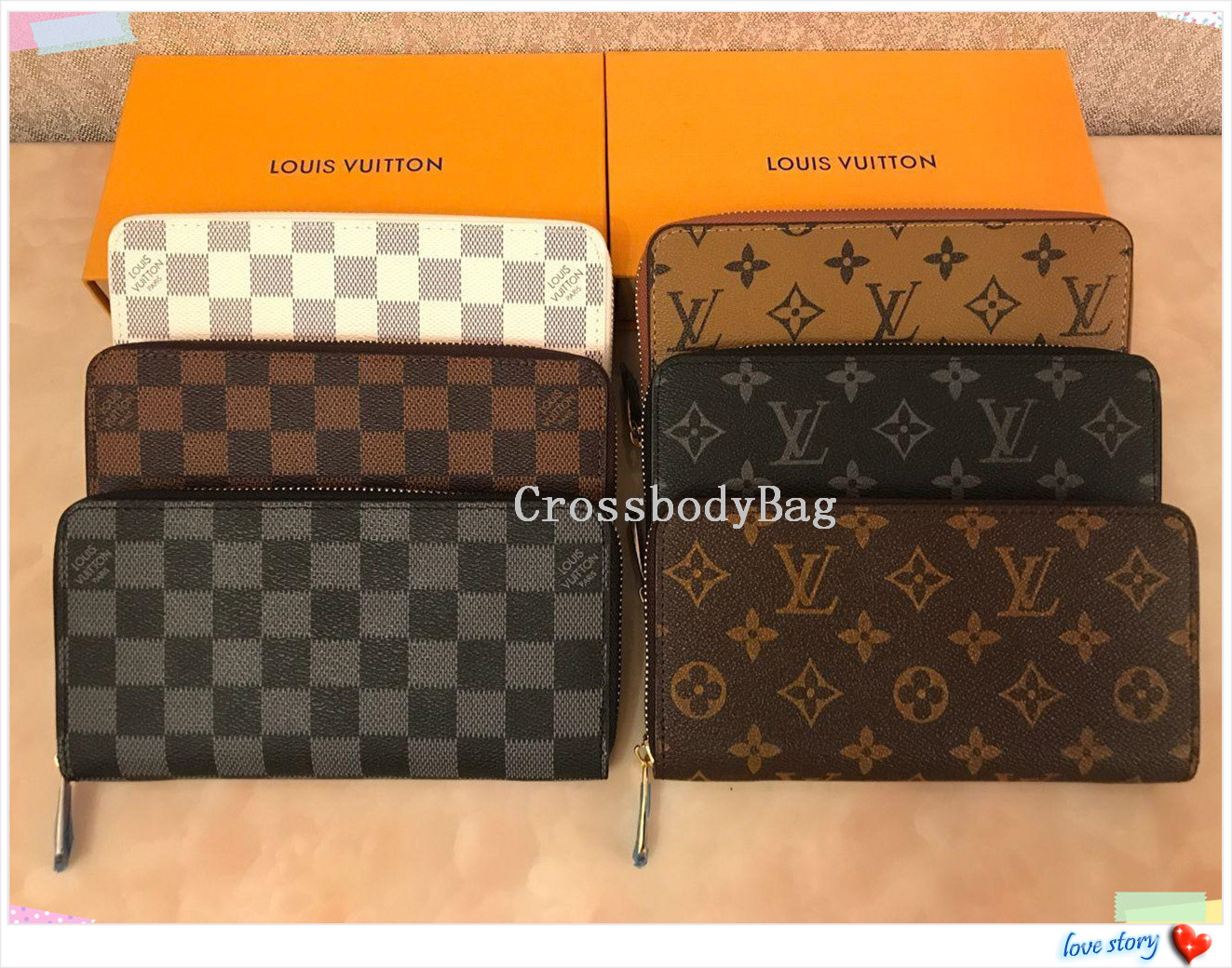 

LV Louis 1 Vitton Purse Wallet Zipper Bag Women Wallets Leather Card Holder Pocket Long Women Bag Coin Purses, Red;black