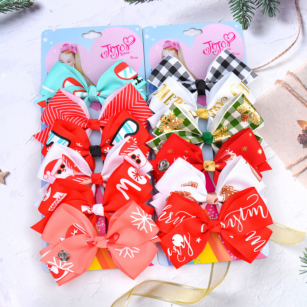 

Baby Hair Barrettes Kids bowknot barrette Clips Christmas Grosgrain Hairpins Clippers Girls Cute headwear Animal print Xmas Hair Accessories, Slivery;white