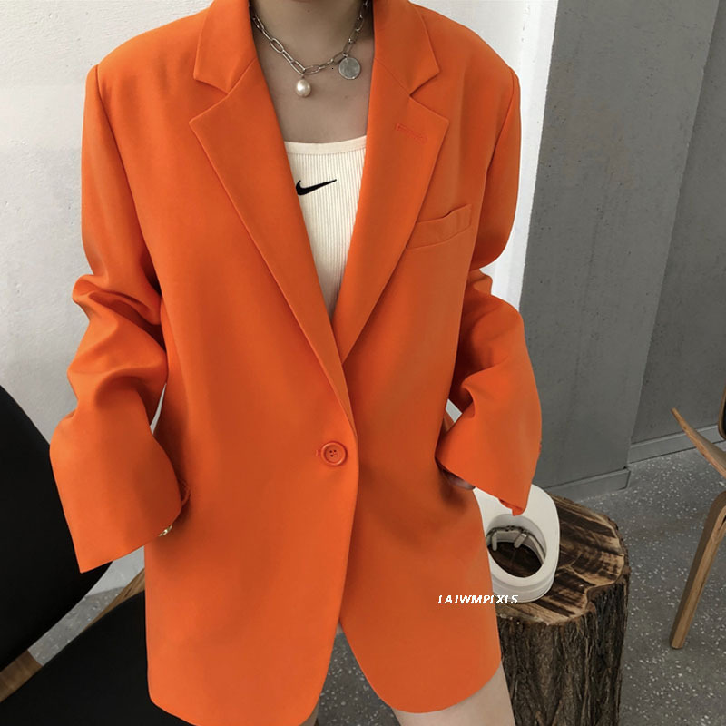 

Women' Jackets Femle blzer ornge design with button, csul long sleeve jcket turtleneck, spring nd utumn HG62, 1# shoe box