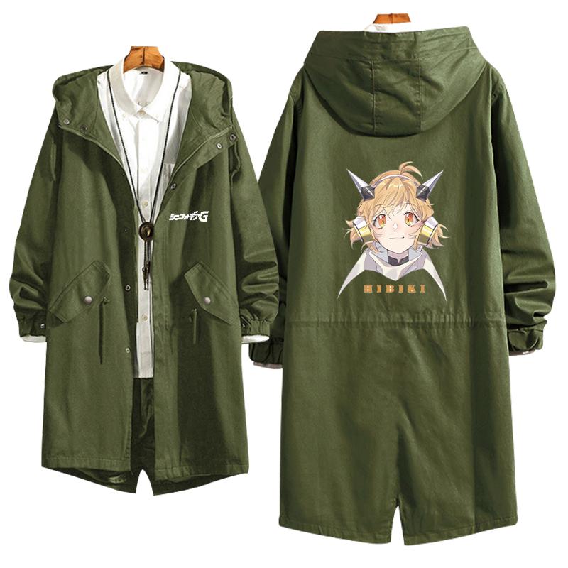 

Long Coat Senki Zessho Symphogear Cosplay Hoodie Role Tachibana Hibiki Color Print Black Zipper Hooded Tooling Thin Jacket Men' Trench Coat, 02