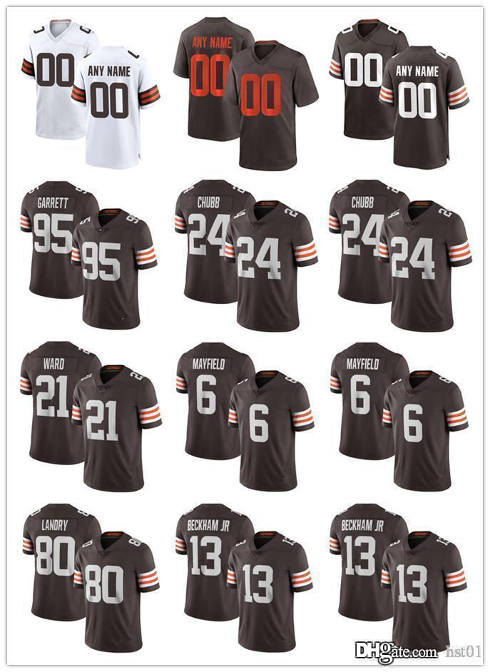 

Custom Men Women Youth Cleveland Browns 13 Odell Beckham Jr 24 Nick Chubb 6 Baker Mayfield 95 Myles Garrett Football Jerseys, Black;red