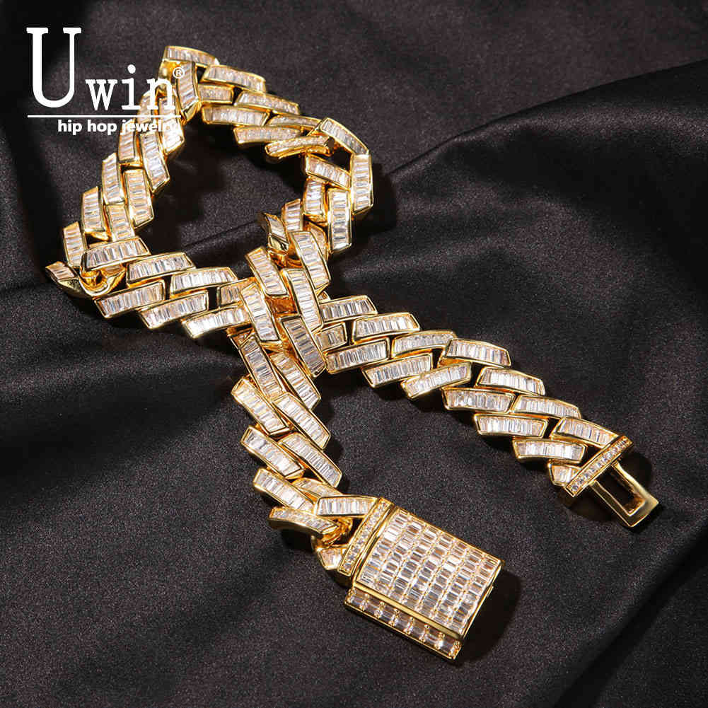 

Uwin 20mm Baguette Prong Cuban Necklace Miami Chain CZ Iced Out Zircon Link Pave Luxury Bling Jewelry Fashion Hiphop For Men X0509