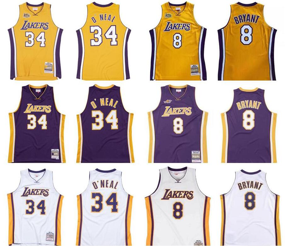 

Custom S-6XL Men women youth basketball jersey LosALos Angeles Lakers Kobe Bryant 34 O'Neal Mitchell&Ness 2000-01 H, Black;red