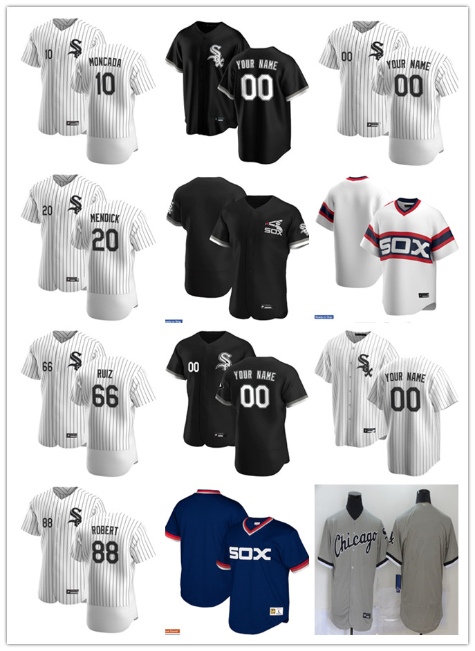 

Men Women Youth Chicago White Sox 20 Danny Mendick 10 Yoan Moncada 88 Luis Robert 66 Jose Ruiz Black Custom Baseball Jersey, Blue;black