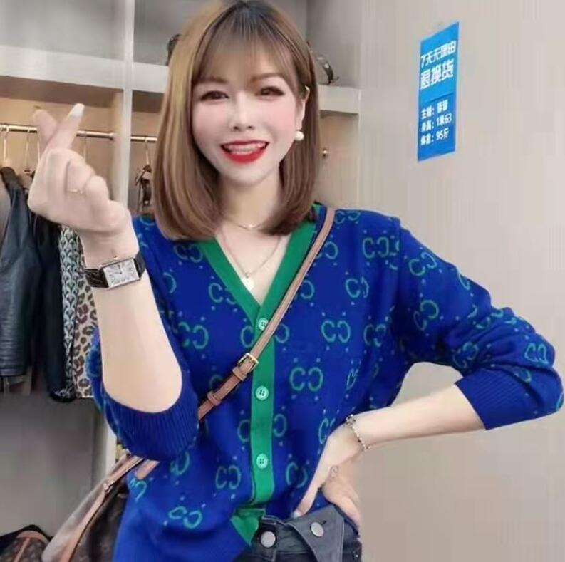 

New V Neck Women Button Black pink Cardigan Long Sleeve Sweater Autumn Winter Casual Knitted Loose Oversized Jumper YSL GG, White;black