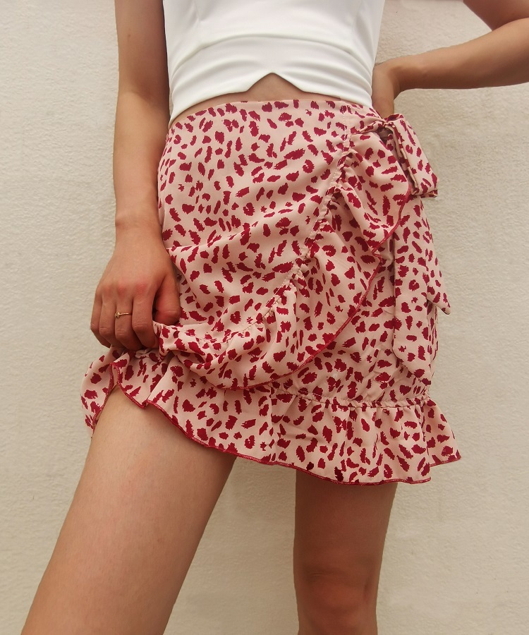 

Pink Dot Print Short Mini Skirts Women Summer Ruffles High Waist Bow Tie Skirts Ladies Streetwear Bottoms Saias Clothing 210521