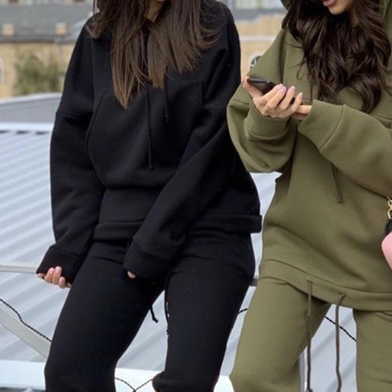 

womens tracksuits women tracksuit pullovers and pants autumn winter fleece hoodies set solid color casual long trousers sport oversize outfi, Gray