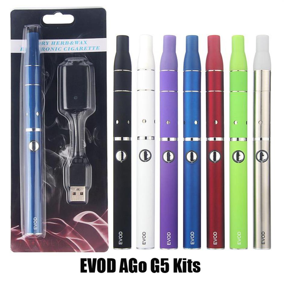 

EVOD AGo G5 Blister Pack Starter Kit 650mah Preheat Battery UGo Vaporizer Dry Here Atomizer Tank Vape Pen With Packagea51, White