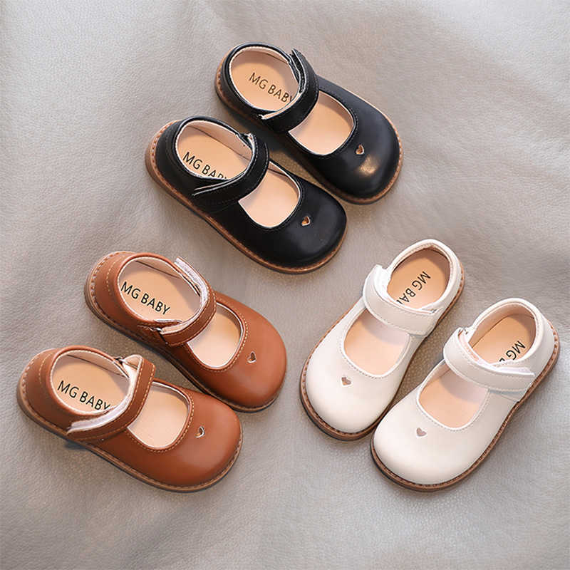 

Spring Autumn Kids Leather Shoes Mary Janes Girls Shoes Hart Heart shaped hollow out Children Dress Shoes Baby Princess Shoe X0703, Brown