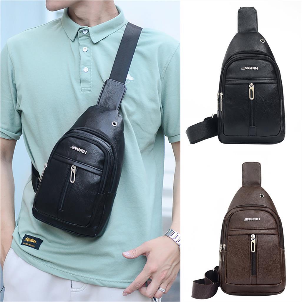 

fashion men casual sports shoulder bag solid color messenger pocket chest purse bags
