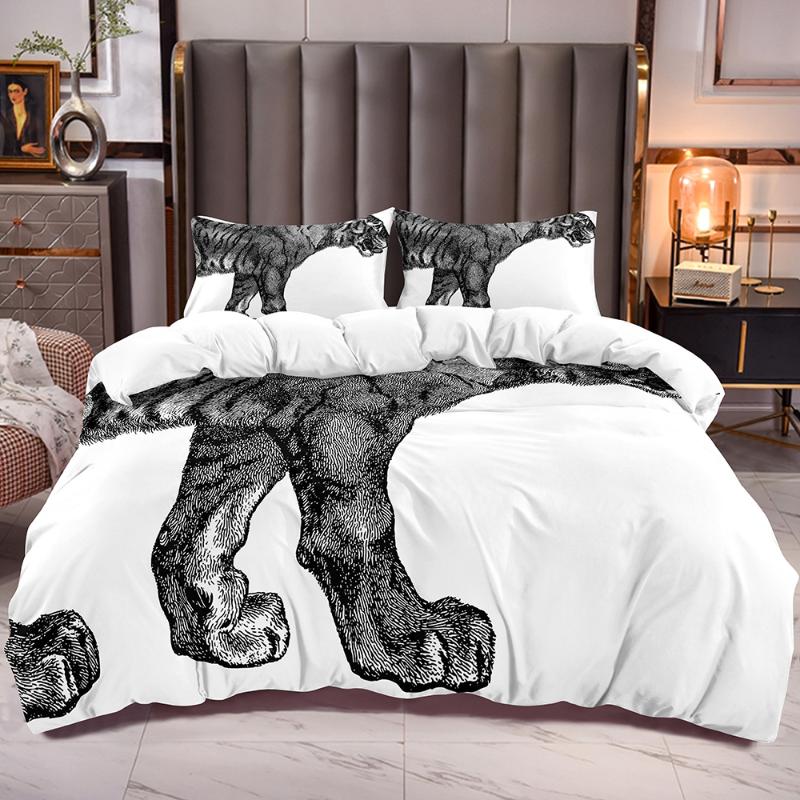 

Bedding Sets Kids Duvet Cover Zipper Closure Comforter With Tiger Print White Microfiber Animal Pattern Quilt