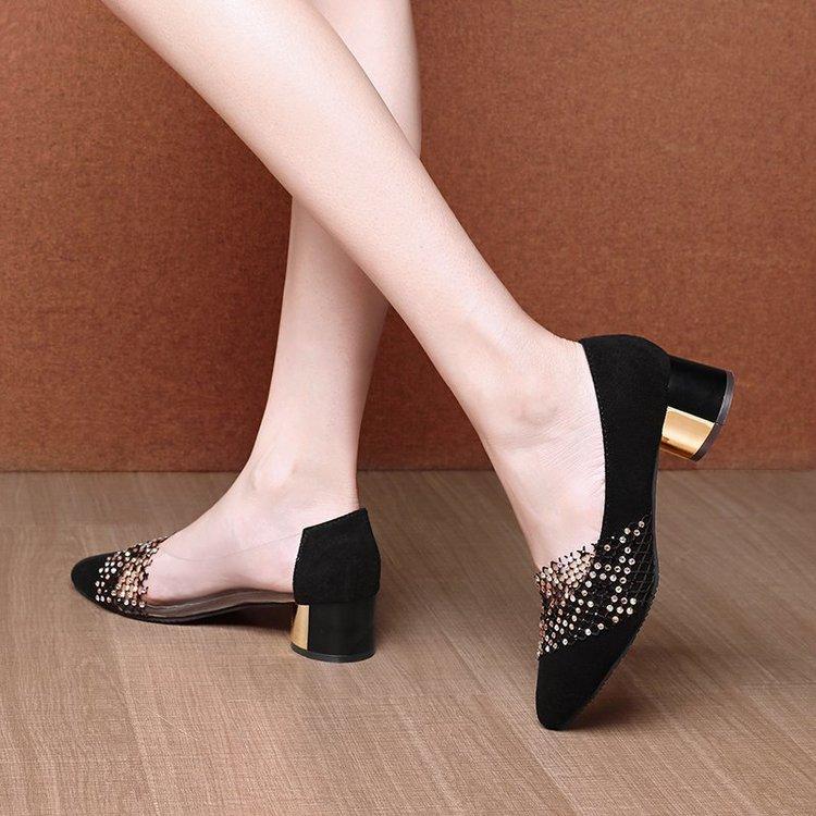 

Dress Shoes 2021 Woman Summer Fashion Crystal Lace Womens High Heels Sandals Square Heeled Pumps Ladies, Black