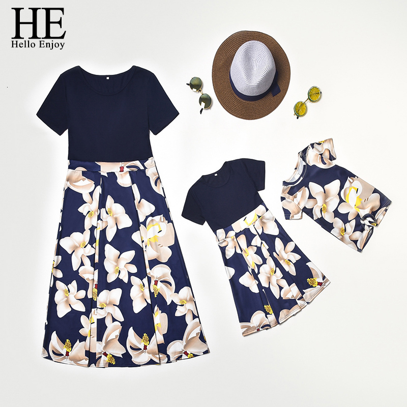 

T-shirts Mommy And Me Family Mother Daughter Short Sleeve Printing Dresses Clothes Kids Parent Child Outfits Suit R3WW, Blue