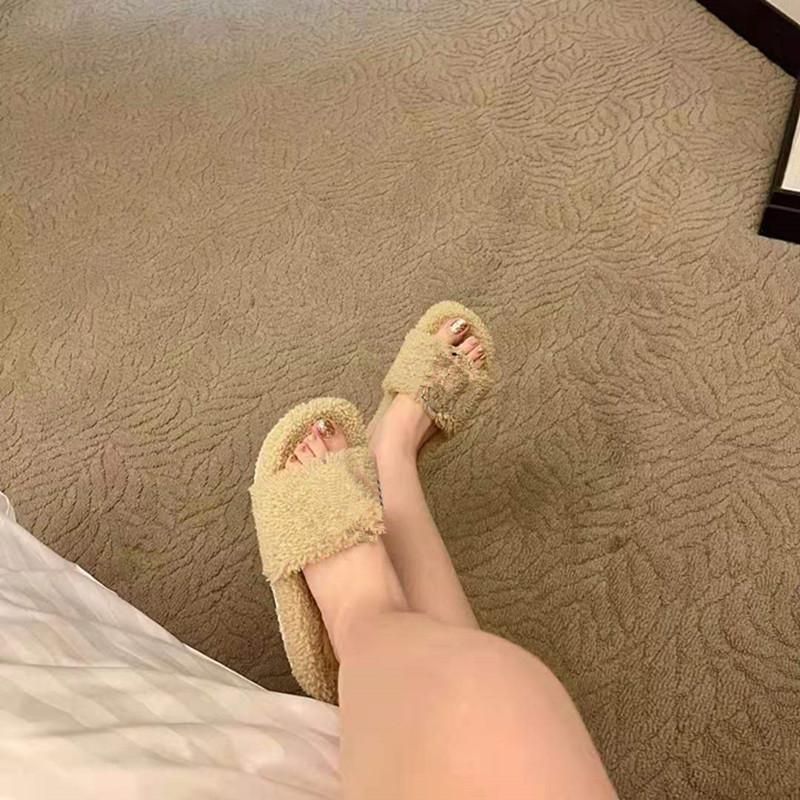 

Designer's latest fashion women's slippers half slippers all wool material soft and comfortable luxury custom 35-40, Black