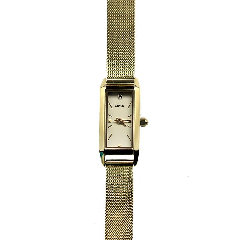 

Wristwatches Small Square Gold Watch Simple Temperament Japanese Retro Rectangular Women's Stainless Steel, Slivery;brown