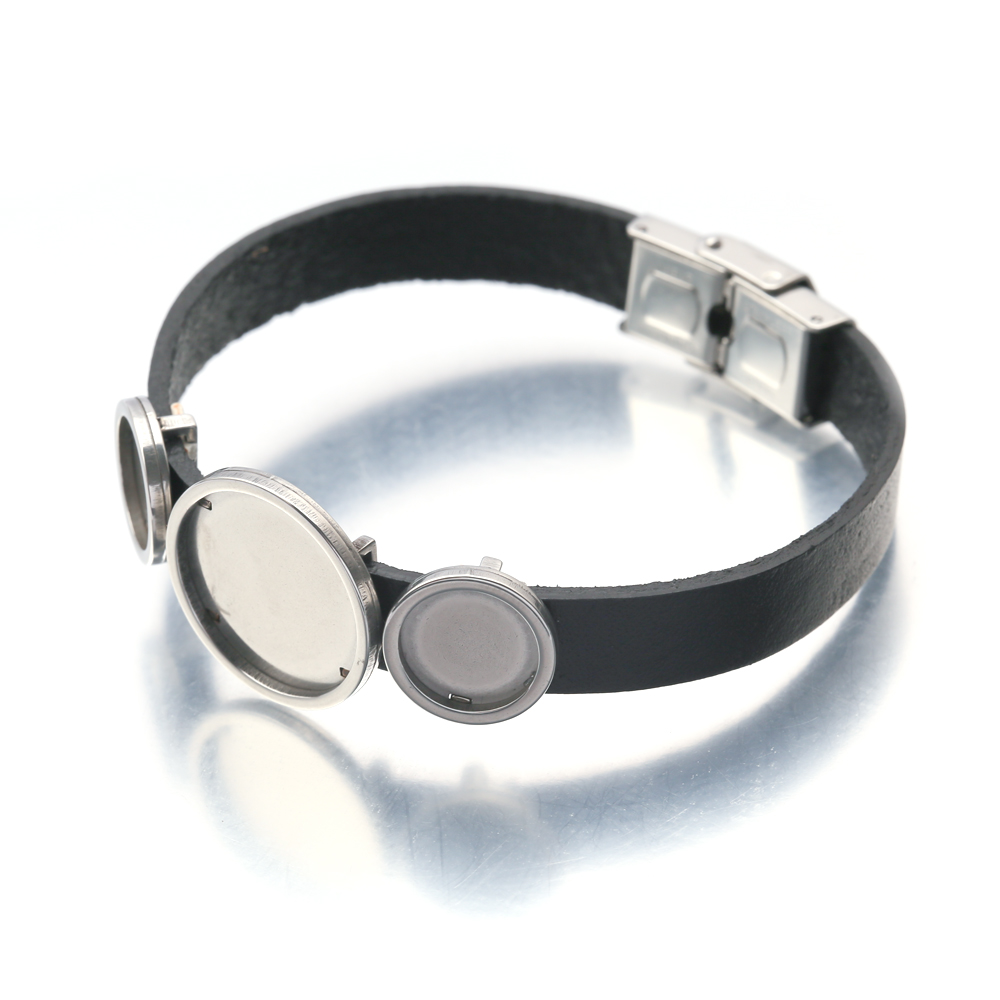 

Stainless Steel 12/20mm Round Cabochon Base Bezel Genuine Leather Bracelet Cuff Blank Settings Diy For Jewelry Making Components, Golden;silver