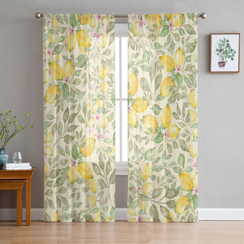 

Curtain & Drapes Lemon Fruit Small Fresh Tulle Sheer Window Curtains For Living Room Kitchen Children Bedroom Voile Hanging, As pic