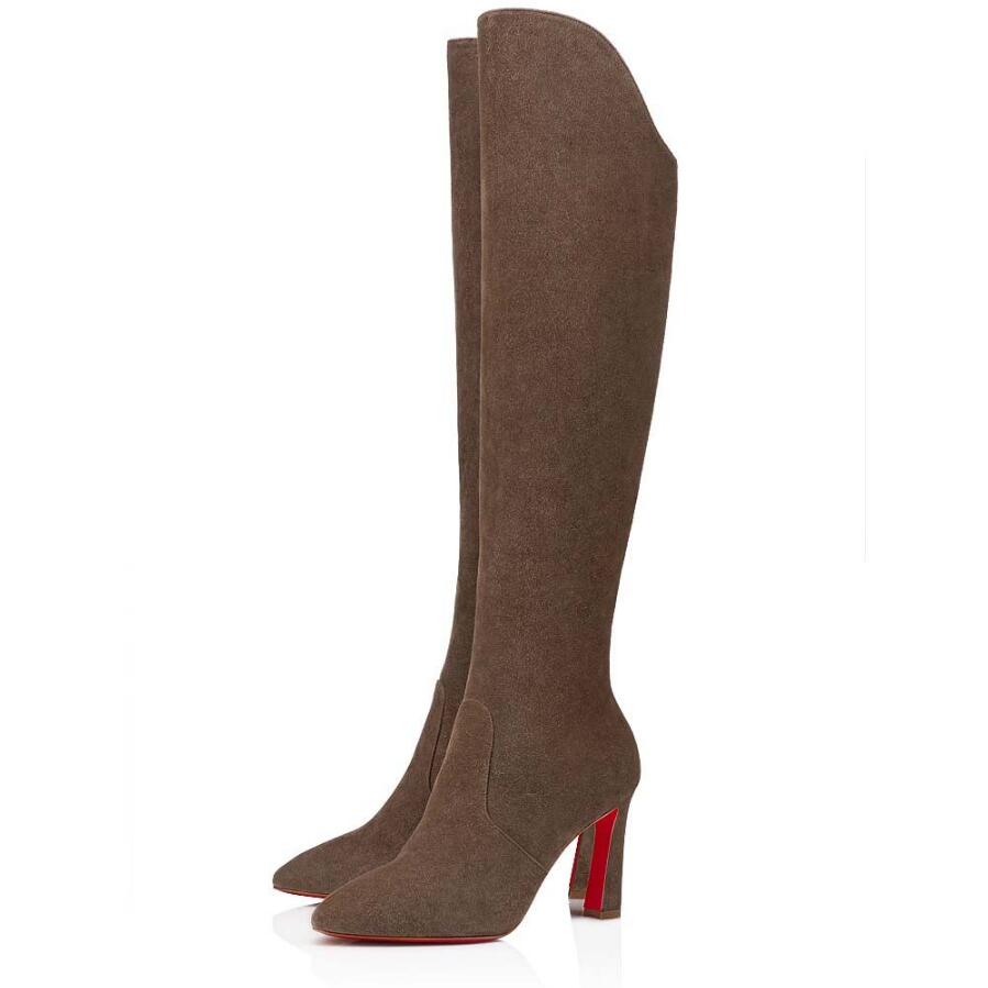 

Winter Designer Brands Eleonor Botta Boots Sexi Nice Red Bottom Shoes Women High Heels Lady Long Knee Boot Suede Booties Black,Pink,Grey