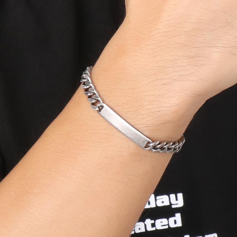 

Link, Chain Vintage Black Stainless Steel 7mm 8.26'' Thin Curb Link ID Bracelet Bangle For Women Mens Boy Jewelry