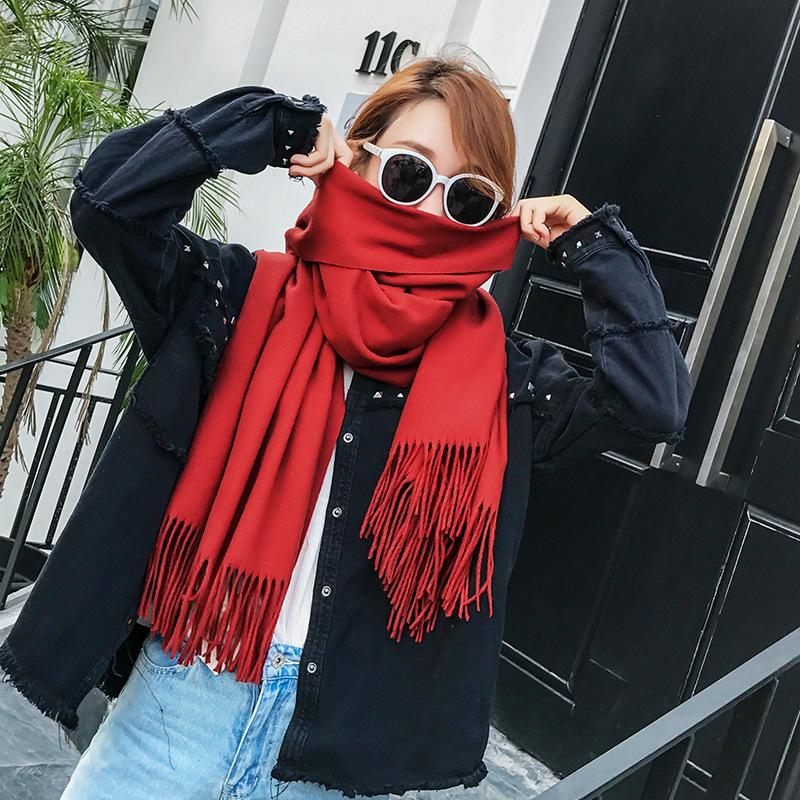 

Scarves Winter Scarf For Women Long Warm Cashmere Big Tassels Hijab Solid Lady Shawl Wrap Female Pashmina Bandana Head Scarfs