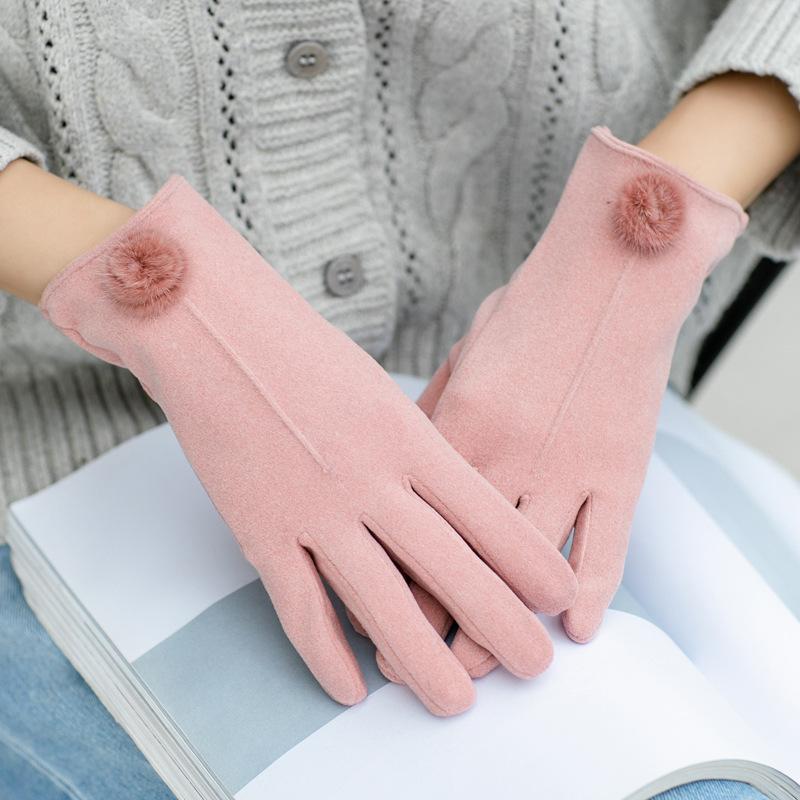 

Sports Gloves Women's Winter Touch Screen Plus Velvet Warm Suede Leather Mittens Bicycle Driving Thickening Cold, White