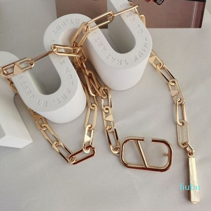 

Women Fashion Designer Chain Belt Waist Chains V Letter Accessories Luxury Belts Womens Retro Metal Bronze Girdle Waistband Habbly