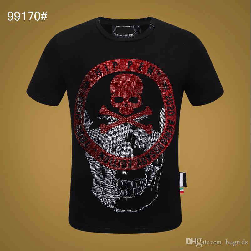 

PP Men's T-shirt Summer rhinestone Short Sleeve Round Neck shirt tee Skulls Print Tops Streetwear M-xxxL 88170, White;black