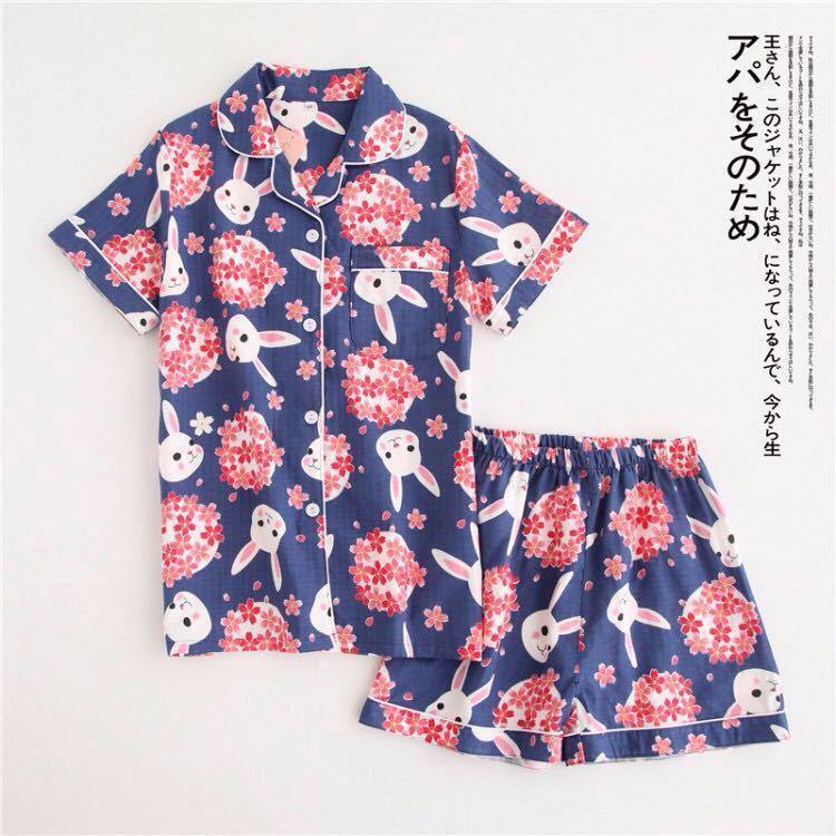 100% coton femmes dormir pyjamas manches courtes shorts pyjama ensembles dames mignon dessin animé imprimé japonais simples maison de maison de m