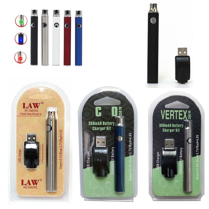 

Vape Batteries Vertex LAW C D USB Charger Kit 350mAh 510 Preheat Variable Voltage Pen for Atomizers Oil Cartridges