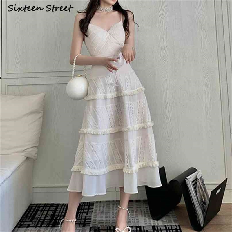 

White Lace Summer Dress for Woman V-neck Sleeveless Elegant Party Bodycon High Waisted Tassel Runway Strap 210603, Maroon