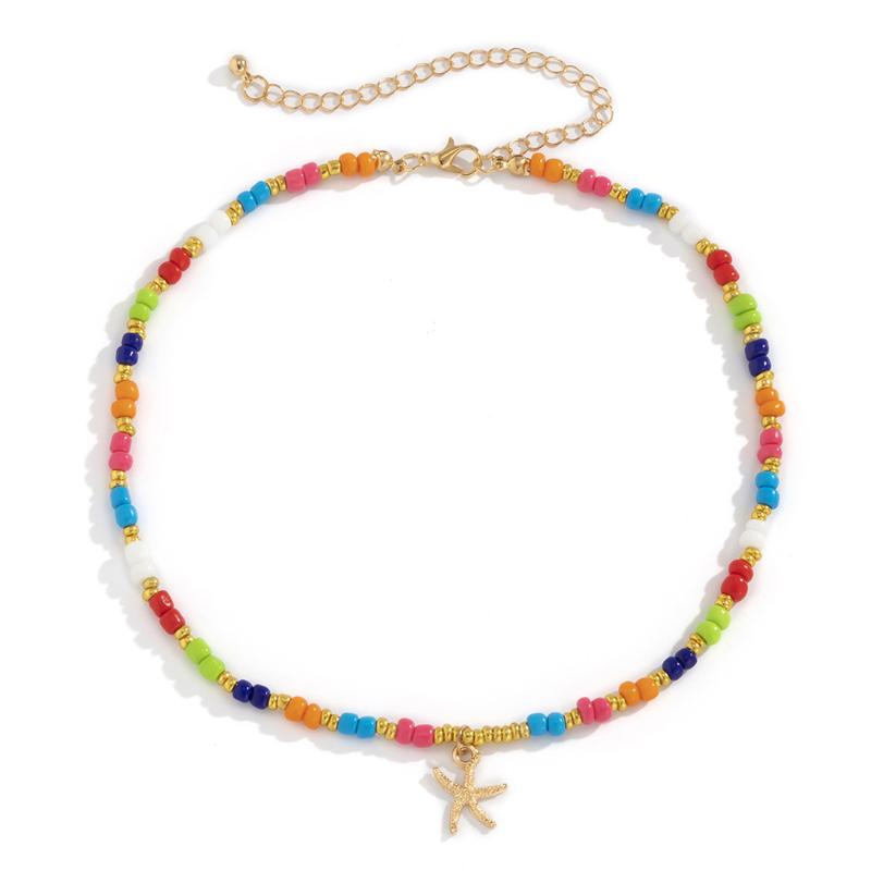 

Pendant Necklaces Boho Chic Multicolor Beaded Chain Handmade Bohemian Seed Bead Choker Sea Star Ocean Style Jewelry For Women Girls