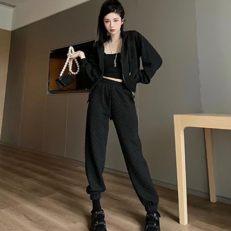 

Women's Two Piece Pants 2021 Autumn Round Neck High-End Top Long Sleeve + Lace Up Elastic Waist Fashion Casual Two-Piece Suit, White