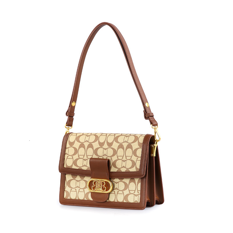 Summer Fashion Old Flower Single Shoulder Simple Color Contrast Letter Small Square Bag Msenger Women's Bag-image-725516297