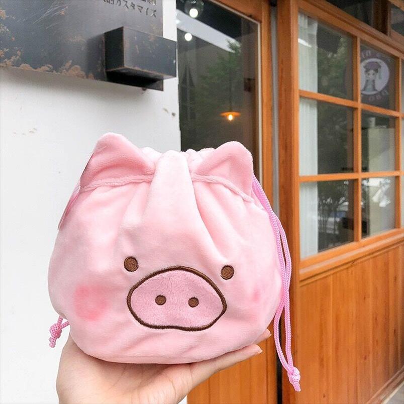 

flannel pig string cosmetic case girls pink make up bags women travel bag korea drawstring storage