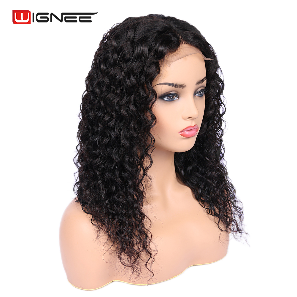 

Wignee Lace Closure Deep Curly Wig Human Hair Wigs for Black Women Deep Wave 4x4 Glueless Lace Closure Wig Prelucked Hairline, Natural color