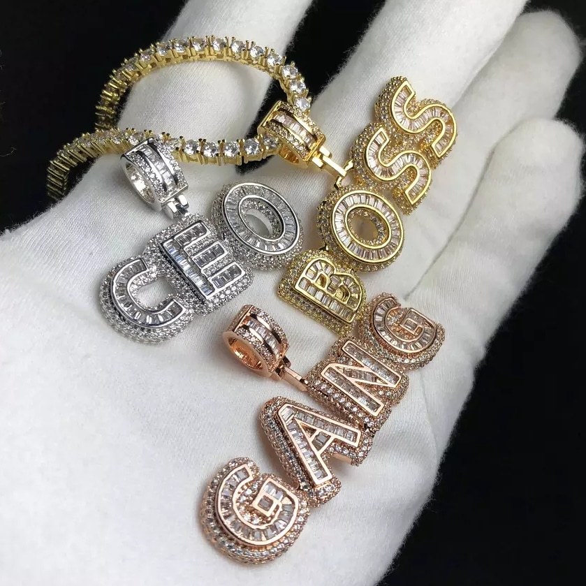 

Custom Name Necklace Gift Personalized Baguette letters Pendant Chain Iced Out Rock Candy Letters Pendant Necklace Jewelry Gift X0509