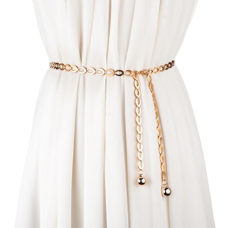 

Belts Fashion Simple Metal Chain Waist Belt Geometric Hollow Adjustable Round Pendant Women Gold Silver Fine Waistband, Black;brown