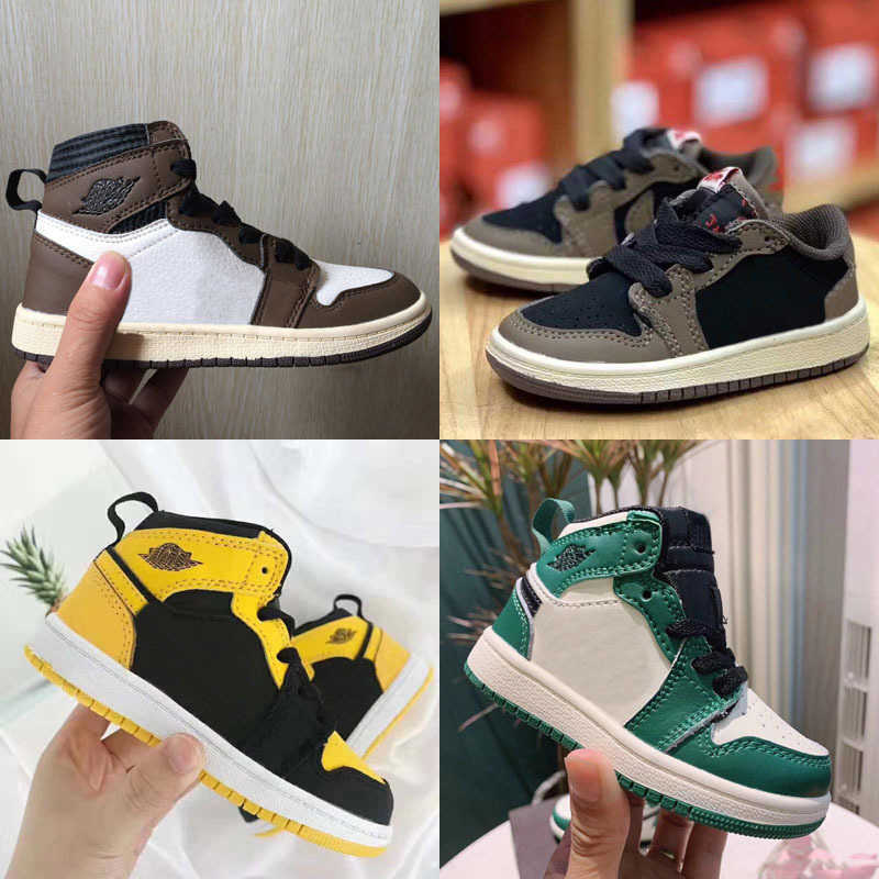 

TopQuality Kids Jumpman Low 1 1s Basketball Shoes High Cactus Jack Sports Trainer Baby Toddler Outdoor Running Boys Black Sneakers Enfants, As photo 1