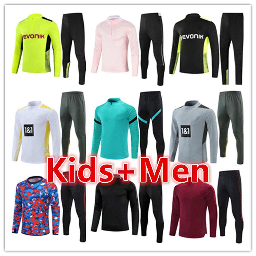 

mens + kids football tracksuits training suit jerseys jacket sets 2021 2022 men soccer tracksuit set jogging kits chandal futbol survetement foot, 18