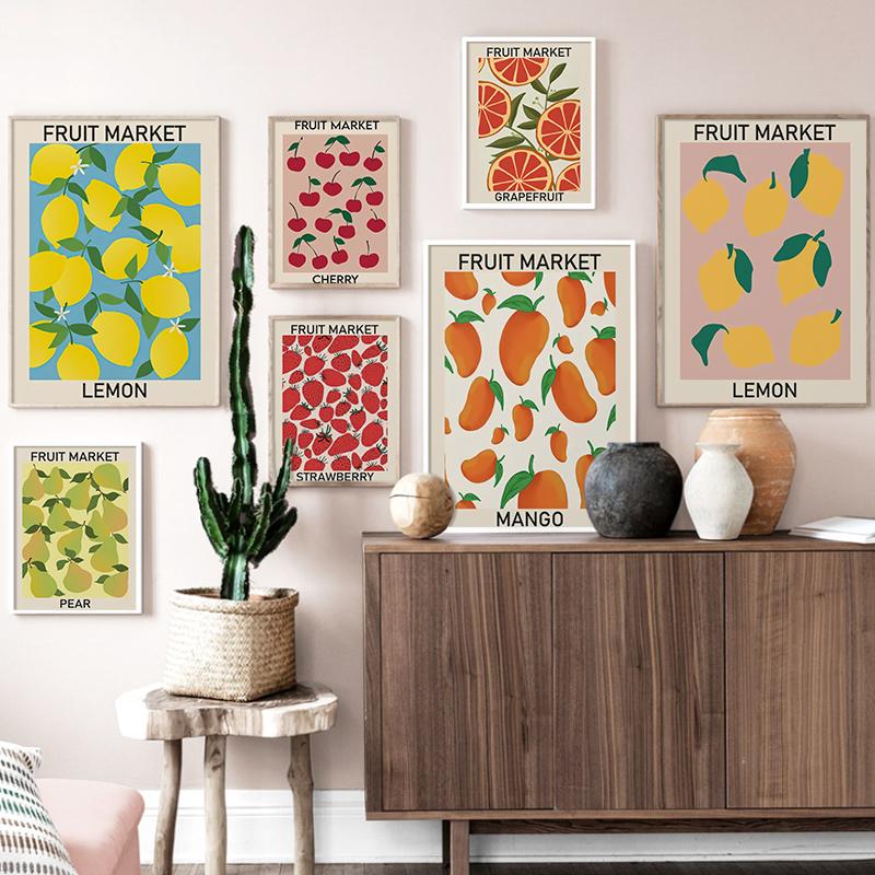 

Paintings Abstract Watercolor Print Fruit Market Cherry Banana Pear Orange Poster Modern Wall Art Kitchen Home Decor Canvas Painting