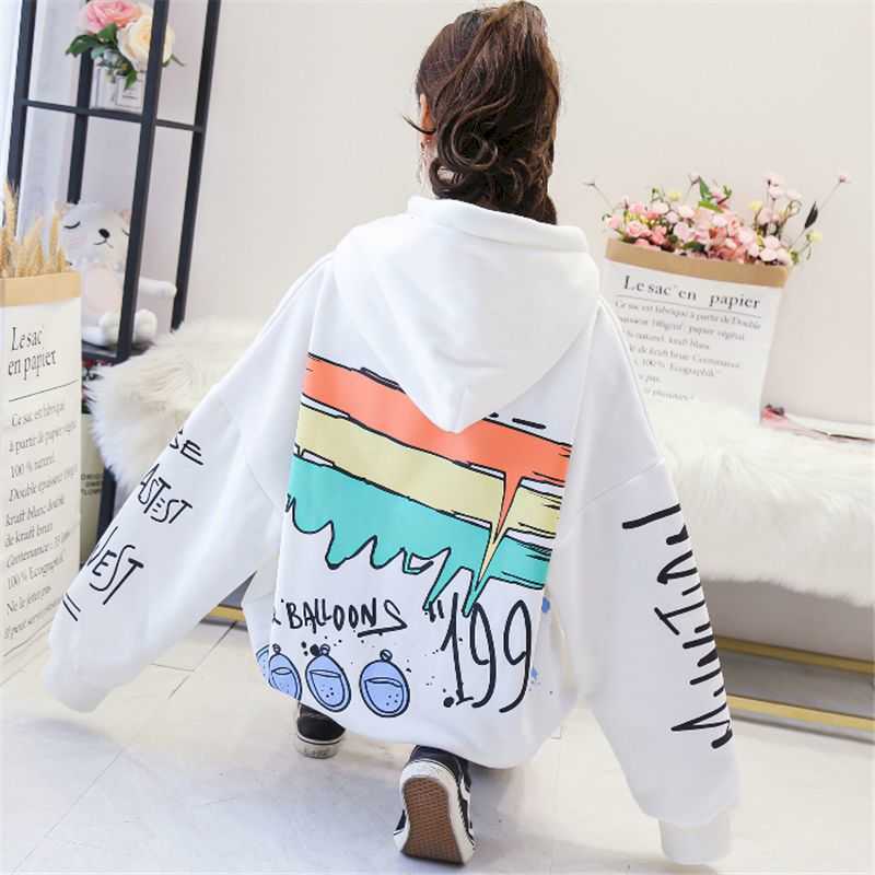 

Hooded sweater women with cotton super fire graffiti spring and autumn clothes BF lazy wind wild long-sleeved loose jack 210526, Black