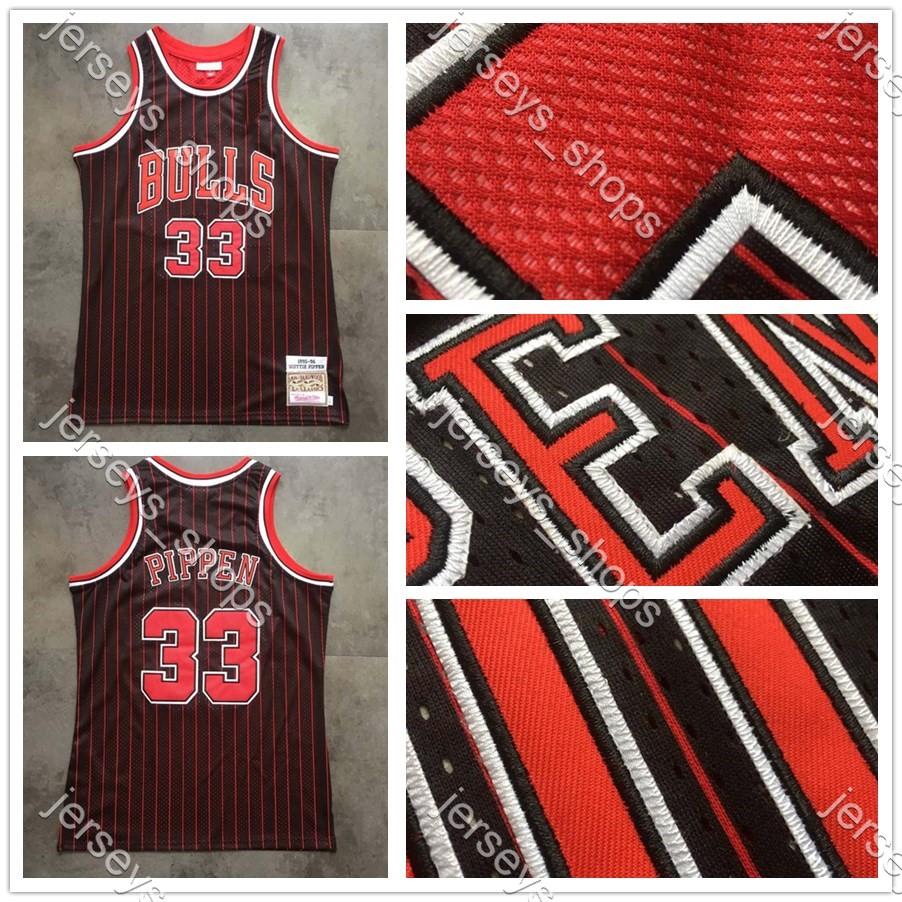 

Mens Retro Chicago Bulls Jerseys Black Red Scottie Pippen 33 Mitchell & Ness 1995/96 Stitched Hardwoods Classics Swingman Shirts